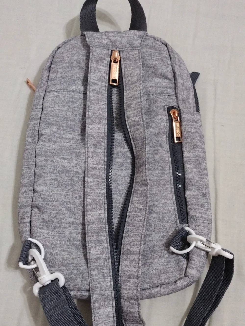Adidas Convertible Sling Backpack Gray Jersey Rose Gold Athleisure Travel Bag - Picture 12 of 16